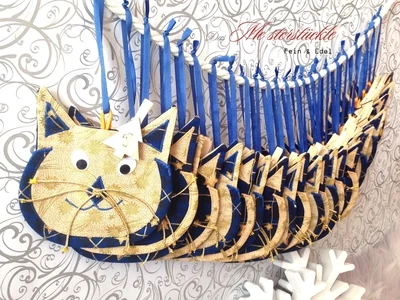 Adventskalender Säckchen Katze zum selbst befüllen gold blau nachhaltig handgefertigt
