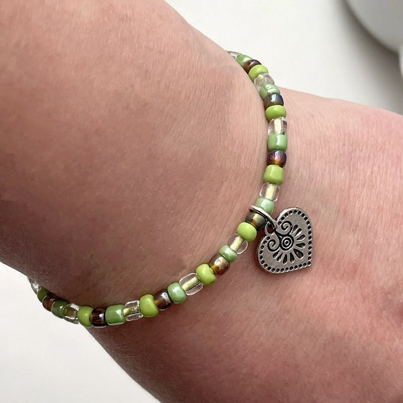 Buy beaded bracelet thin diy green heart pendant