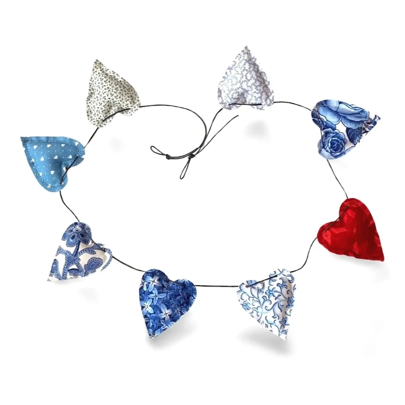 decorative garland handmade heart decoration red blue