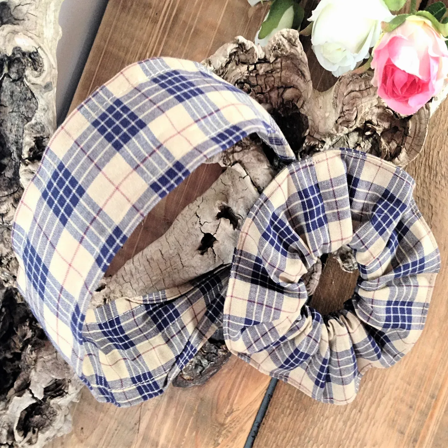 Hair band checked hair band hair accessories blue beige hair bow birthday gift