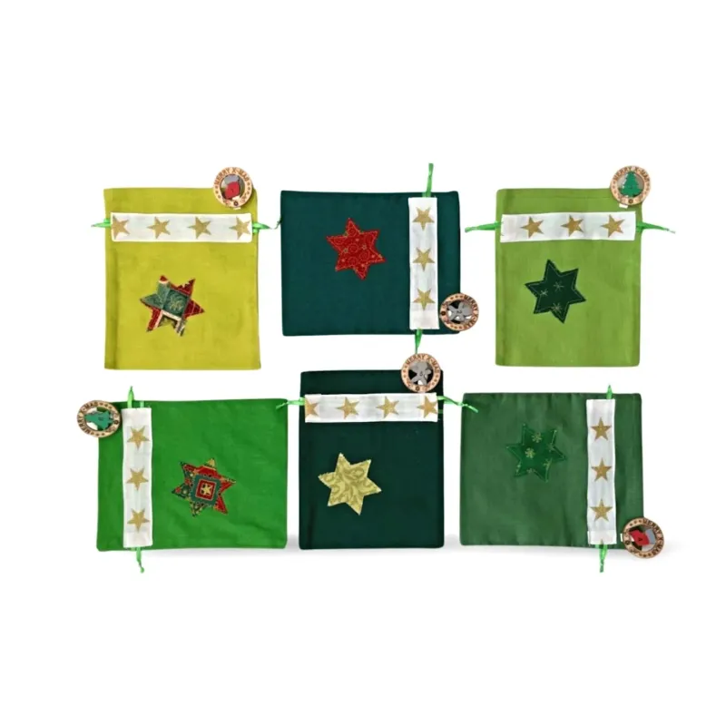 Advent calendar bag green 24 fabric bags with numbers fill yourself poinsettia
