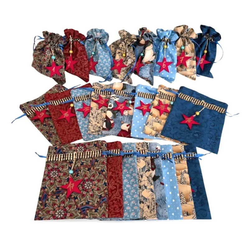Christmas calendar 24 fabric bags to fill yourself with wooden numbers blue red