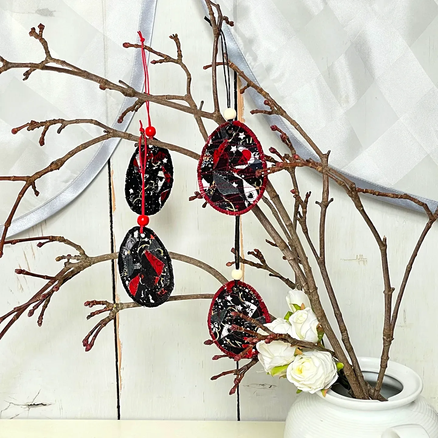 egg pendant Easter decoration for hanging black red handmade