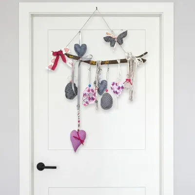 decorated branches, Easter wall arrangement, Easter egg, wire rabbit