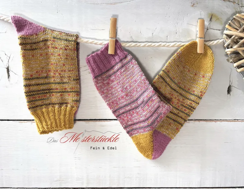 selbstgestrickte Ringelsocken Wunschgröße 36 - 41  senfgelb rosa Stricksocken Wollsocken
