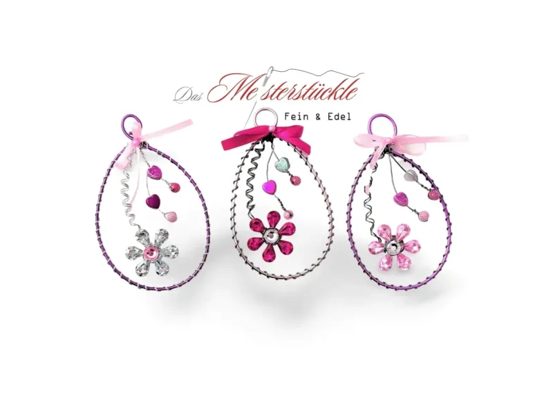 Ostereier Gänseei groß Drahtei Beerenfarben handgemacht osteranhaenger beerenfarben dekoeier handgebogen