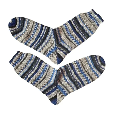 Wool socks, Norwegian pattern, self-knitted, gray blue, all sizes