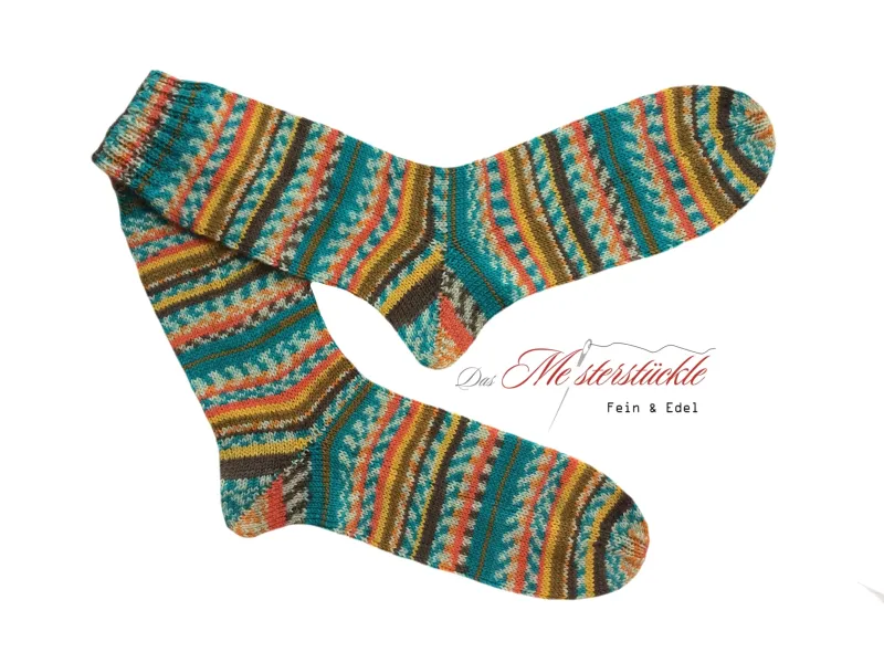 Wollsocken Wunschgröße 36 - 44  Stricksocken handgestrickt Norwegermuster türkis orange