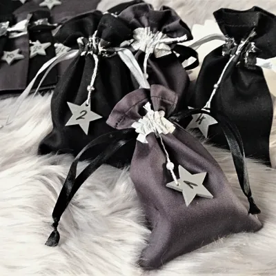 Advent calendar bag for filling black silver reusable sustainable