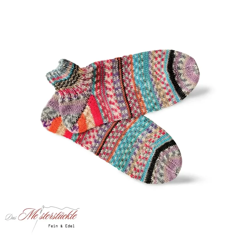 handgestrickte Sneaker Socken Größe 38 - 39  bunt geringelt Sommersocken Stricksocken