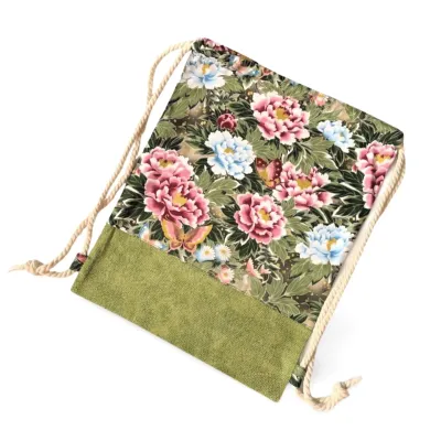 personalized gym bag with flower motif, green and colorful shopper