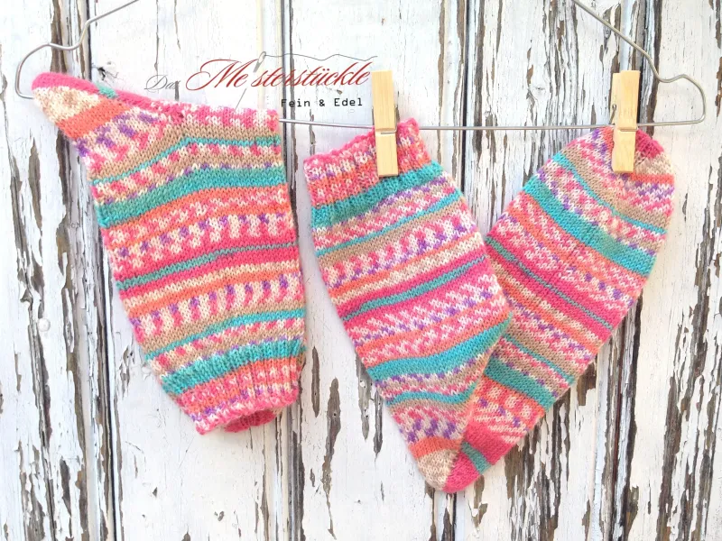 Stricksocken Wollsocken Wunschgröße 36 - 44 Norwegermuster selbstgestrickt rosa türkis