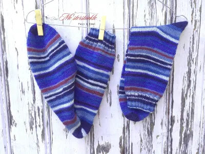 Stricksocken Größe 45-46 Wollsocken handgestrickt geringelt blau