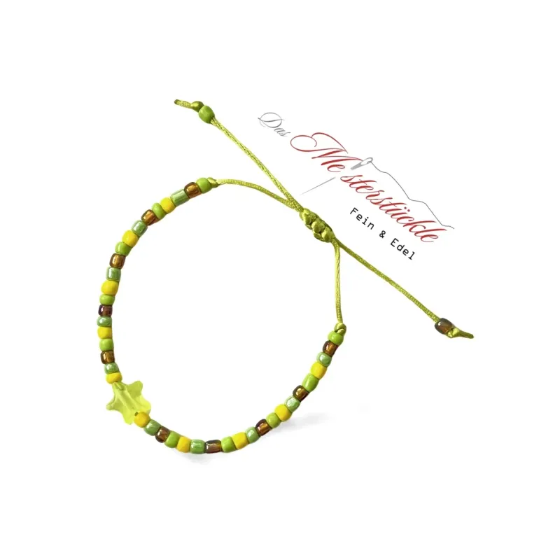 knot bracelet yellow green handmade star pendant adjustable