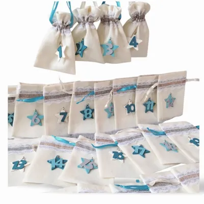 Advent calendar jute bag linen bag drawstring turquoise fill yourself man woman children