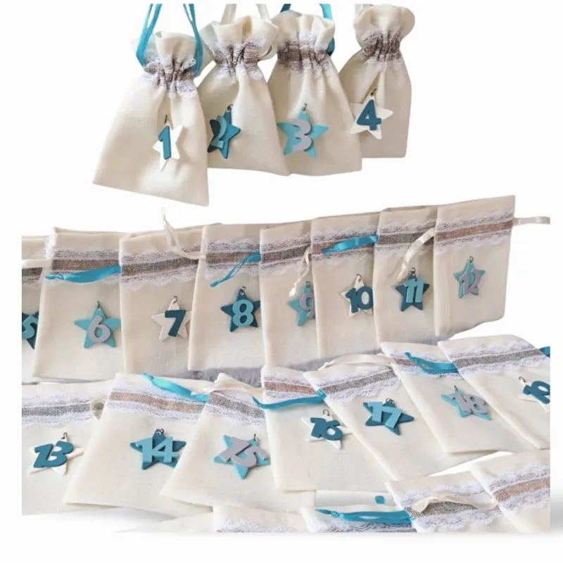 Advent calendar jute bag linen bag drawstring turquoise fill yourself man woman children