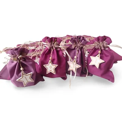 Advent calendar bag to fill for men, women, children, 24 wooden numbers, drawstring, pink Advent calendar Christmas calendar 2024 sustainably reusable for filling drawstring jute bags