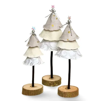 Decorative Christmas tree with wooden base, fireplace decoration, Christmas window sill stand, table stand, white Advent decoration