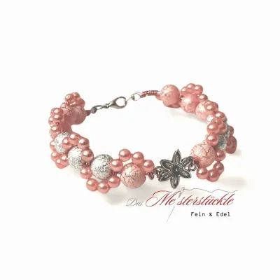 Pearl bangle bracelet apricot handmade