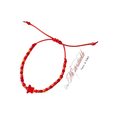 Beaded bracelet red star pendant surfer bracelet adjustable