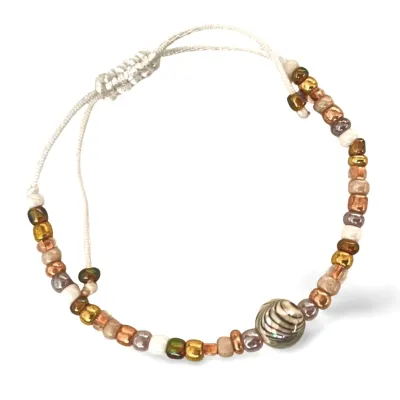 narrow beaded bracelet adjustable in amber color