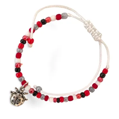 adjustable narrow beaded bracelet red ladybug woman girl