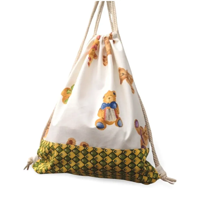 Personalized daycare bag for changing clothes, bear motif, white and yellow