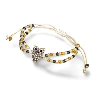 buy narrow pearl bracelet double row owl with rhinestones