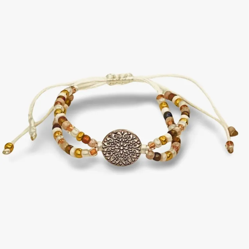 Delicate pearl bracelet 2 strand boho style amber