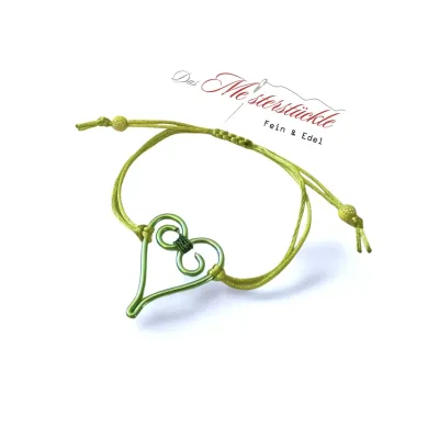 heart bangle bracelet woman girl green handmade