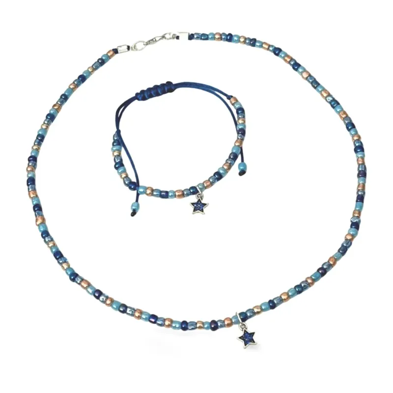 jewelry set pearl jewelry blue necklace bracelet thin