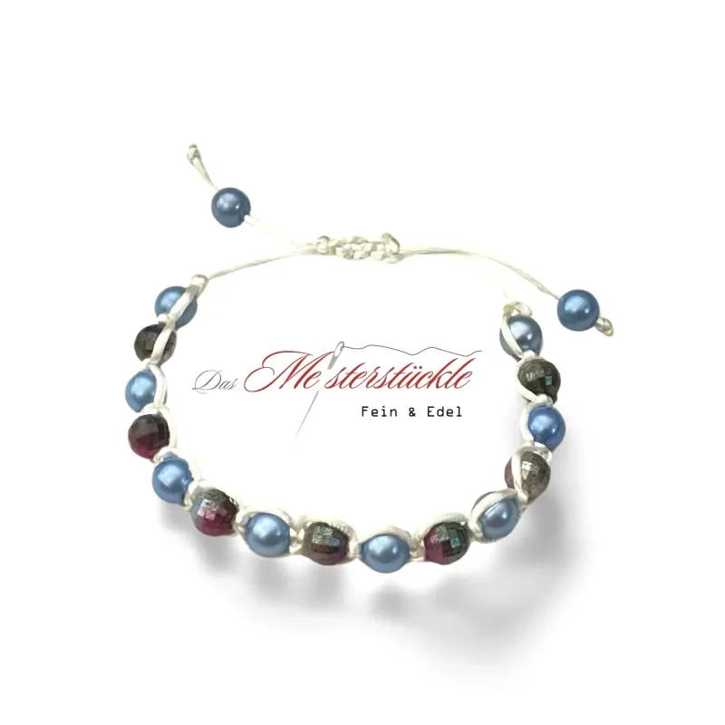 Pearl bracelet knot bracelet light blue purple adjustable