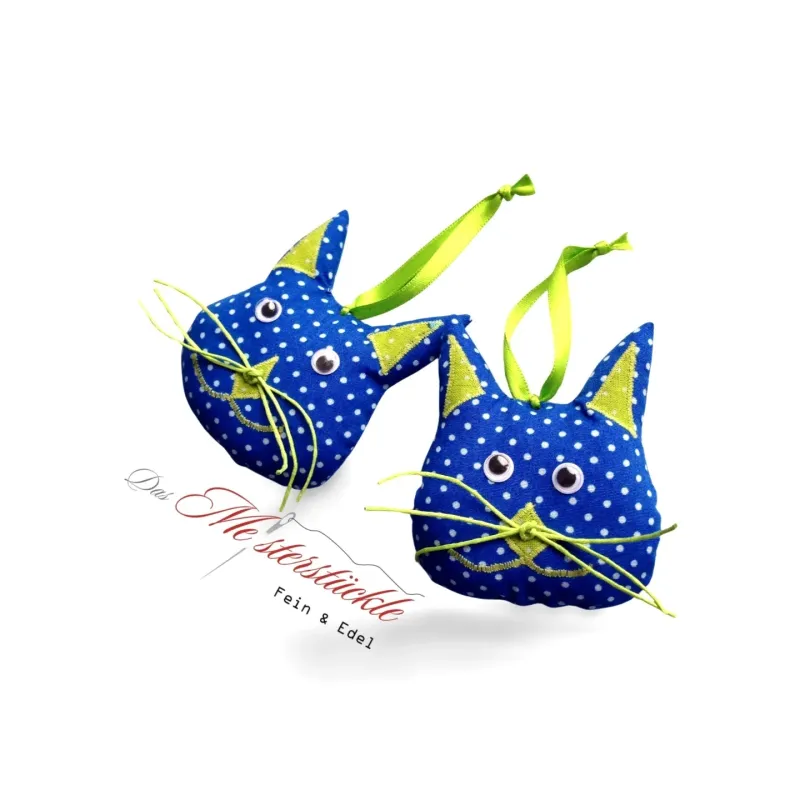 Dekoanhänger Katze blau mit Punkten handgemacht