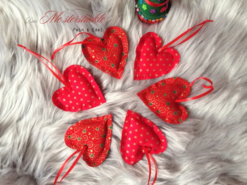 Herzchen Geschenkanhänger 6 Stück Weihnachtsdeko Streudeko handgemacht