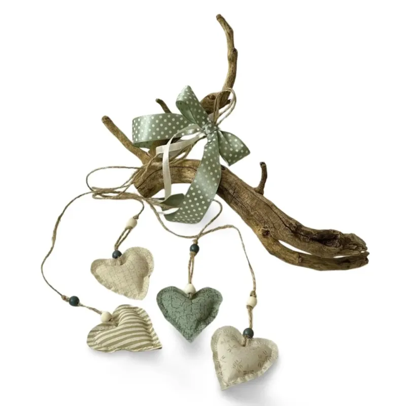 Heart garland hanging decoration with hearts yellow green handmade decorative pendant sage green heart decoration living room decoration window decoration