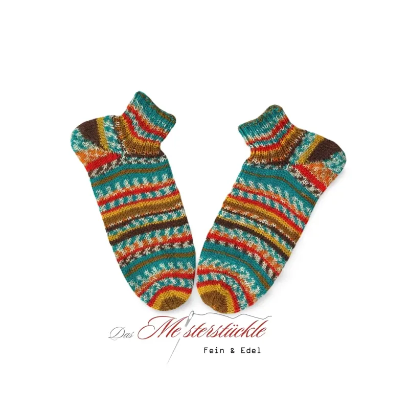 Knitted socks Norwegian pattern orange turquoise hand knitted