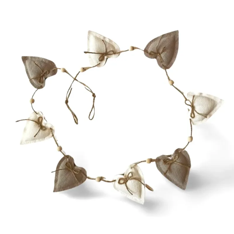 Heart garland 8 pieces linen natural colored boho style decorative hanger Heart garland linen decorative chain natural colors hanging decoration living idea