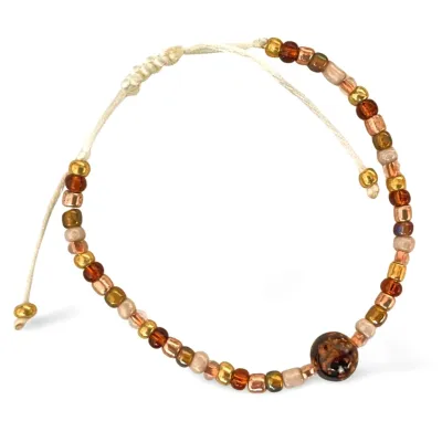 narrow beaded bracelet amber adjustable sliding knot