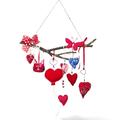 decorated branch pendant red butterfly deco heart pendant