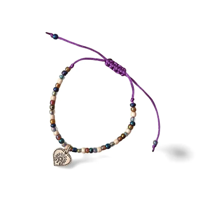 Pearl bracelet purple thin heart pendant traditional jewelry