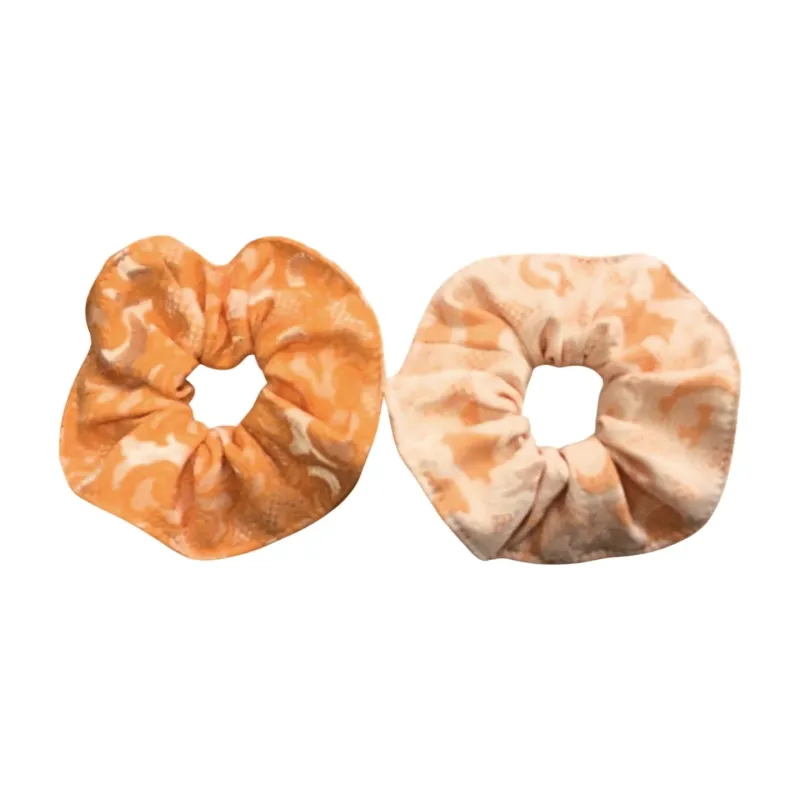 brocade scrunchie 2-tone orange beige long hairstyle