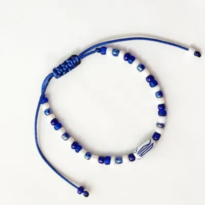 bracelet anklet glass beads charms blue white