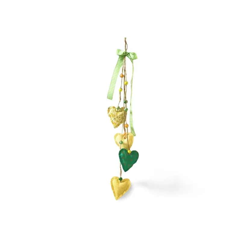 Heart garland hanging decoration with hearts yellow green handmade Decorative hanger heart garland hanging hearts green yellow