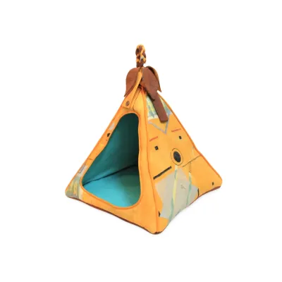 Cozy cave cat bed, handmade cat bed, pyramid, yellow turquoise anti-stress cave, cuddle spot, cat/dog sleeping cave