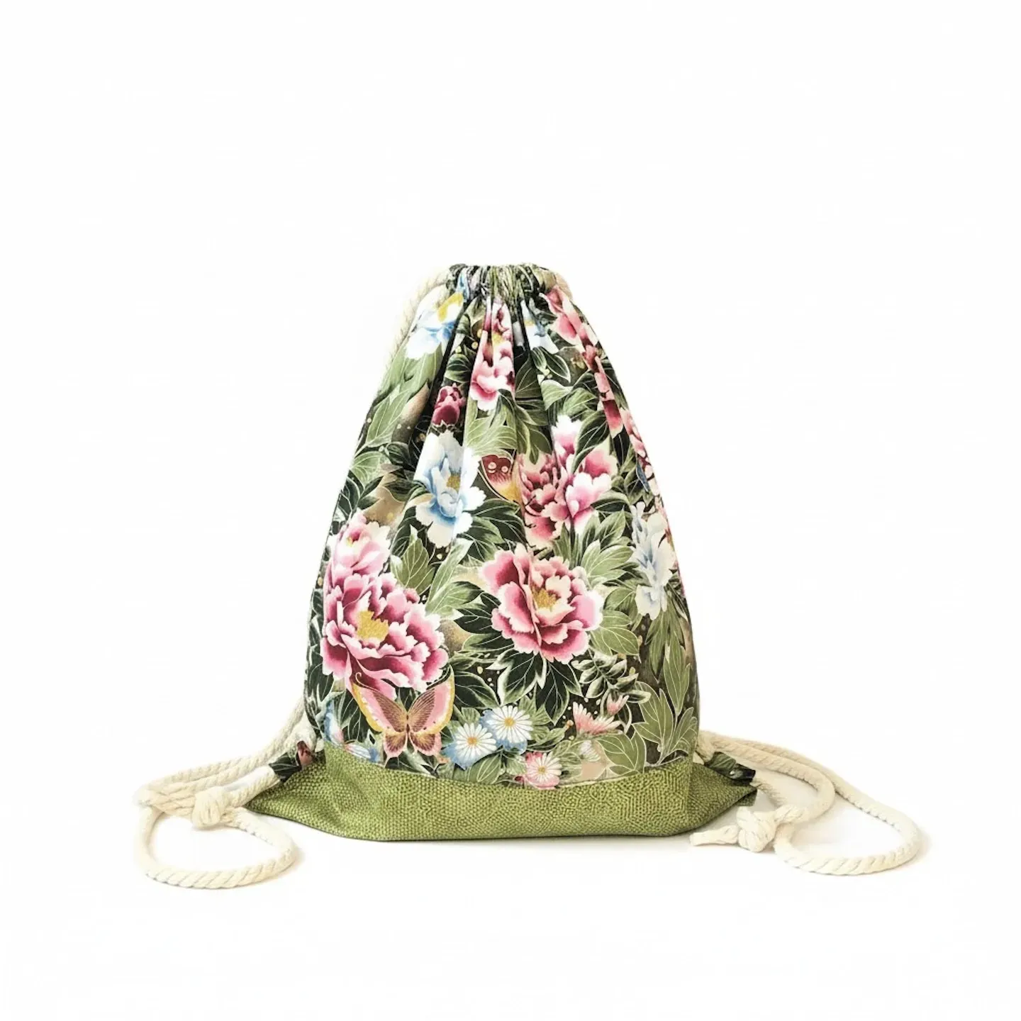 gym bag floral pattern green cotton bag