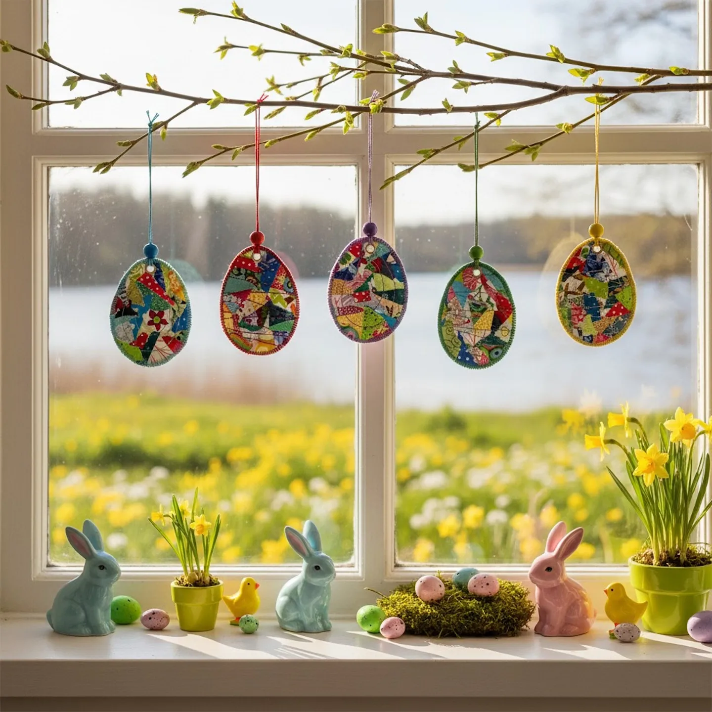 Osterstrausbehang bunte Ostereier aus Stoff