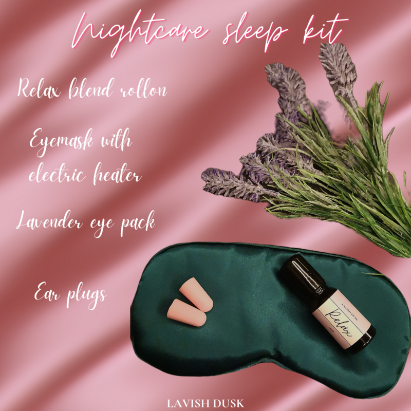 ! WORTH IT ! Deep Sleep Bundle Kit #1 - Satin Heated Eye Mask Beauty Sleep Kit + RELAX Blend Essential Oil Roll-on