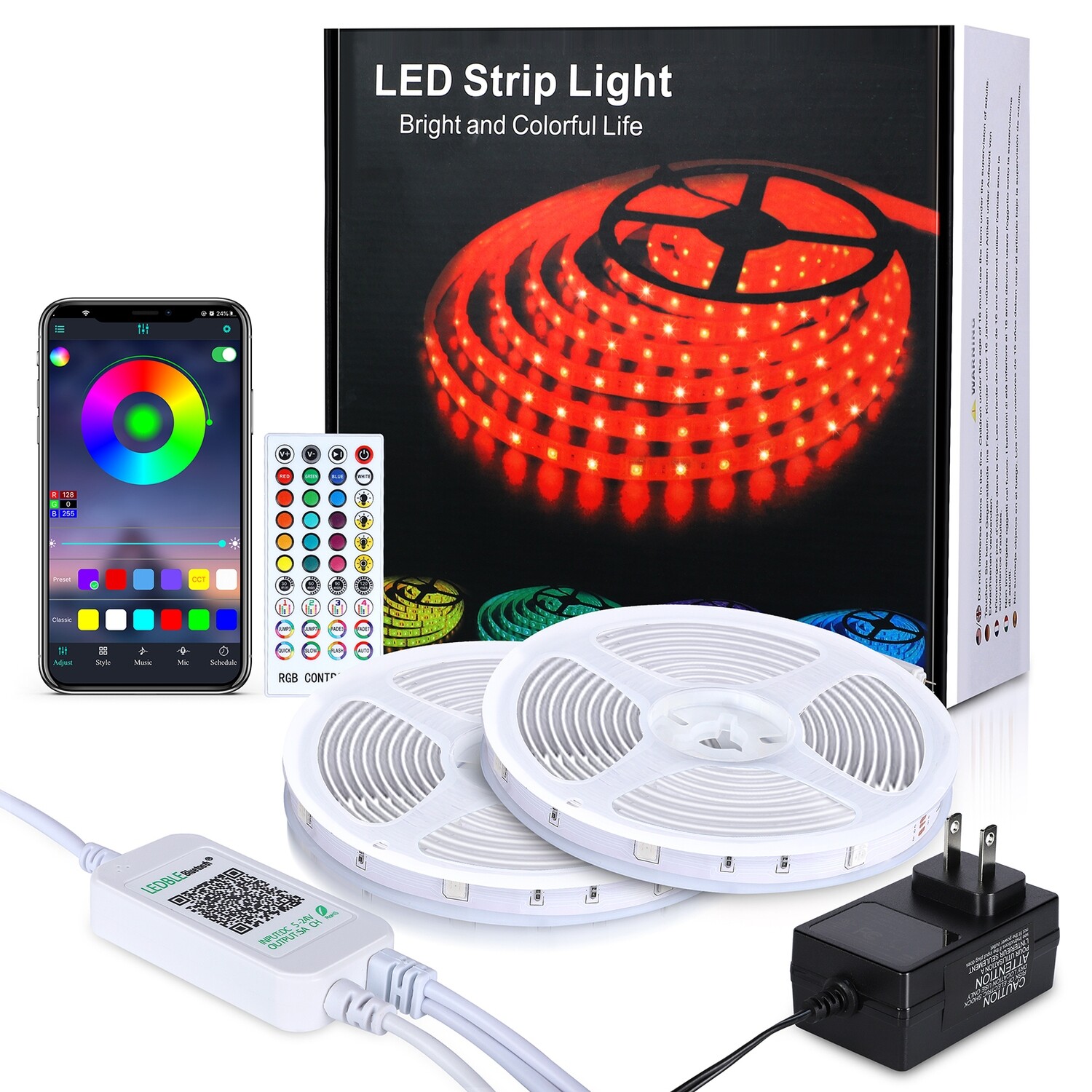 Color Changing 20m 5050 RGBW LED Flexible Strip Kit With 40 Keys IR Remote APP Control 12V Power Supply 65.6ft Led Strip Lights