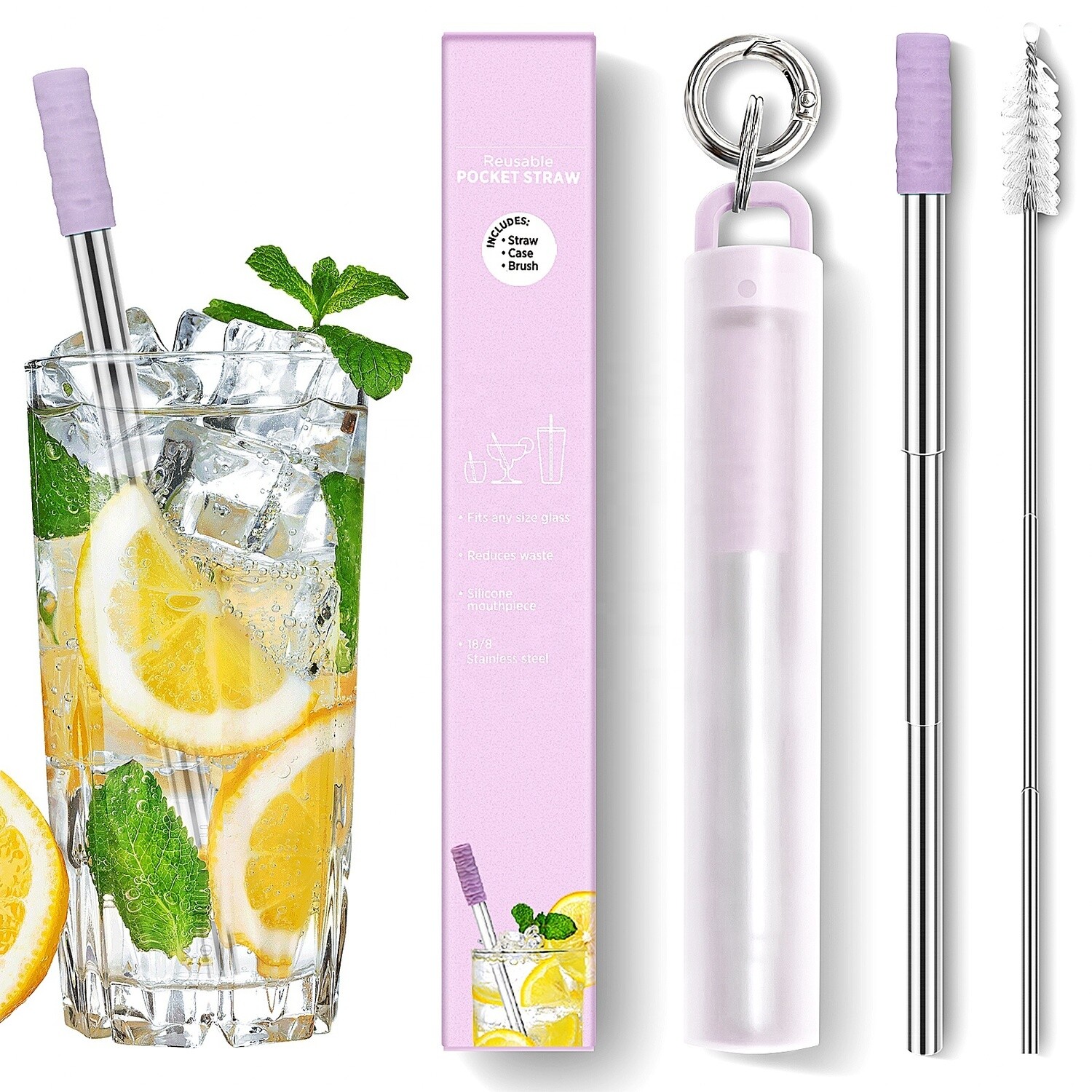 Reusable Foldable straw Portable Stainless Steel Metal Drinking Straw with Case