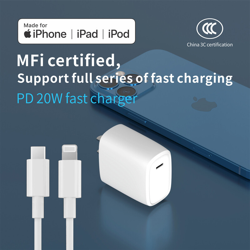 MFi 20w Pd+QC fast charger for Apple A+C dual ports mobile power adapter original for iPhone charger